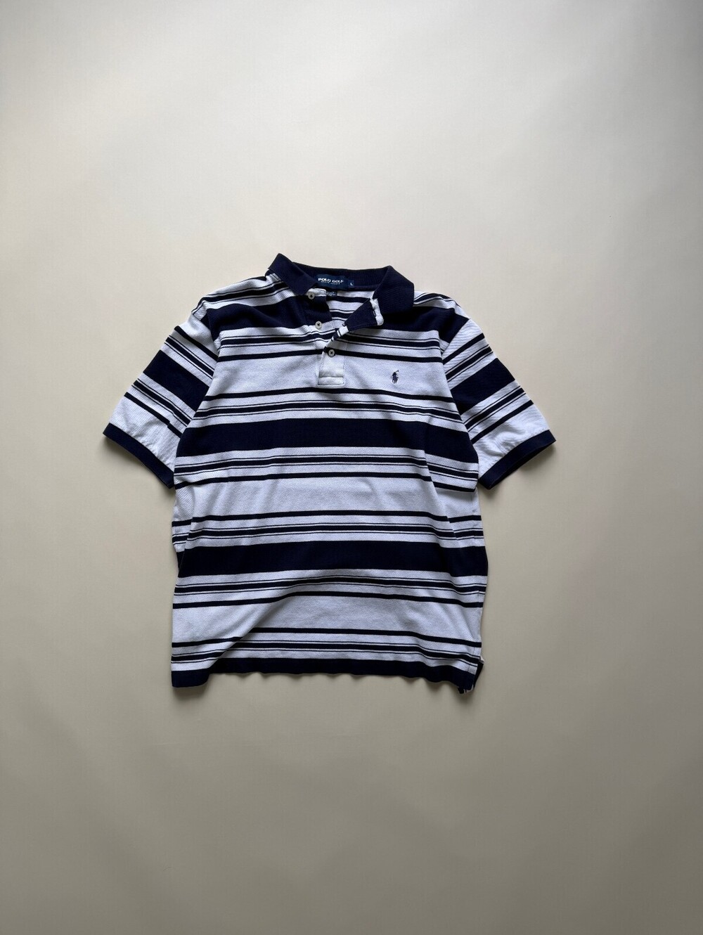 Vintage 90's Polo Ralph Lauren Navy White Striped Polo Golf shirt
